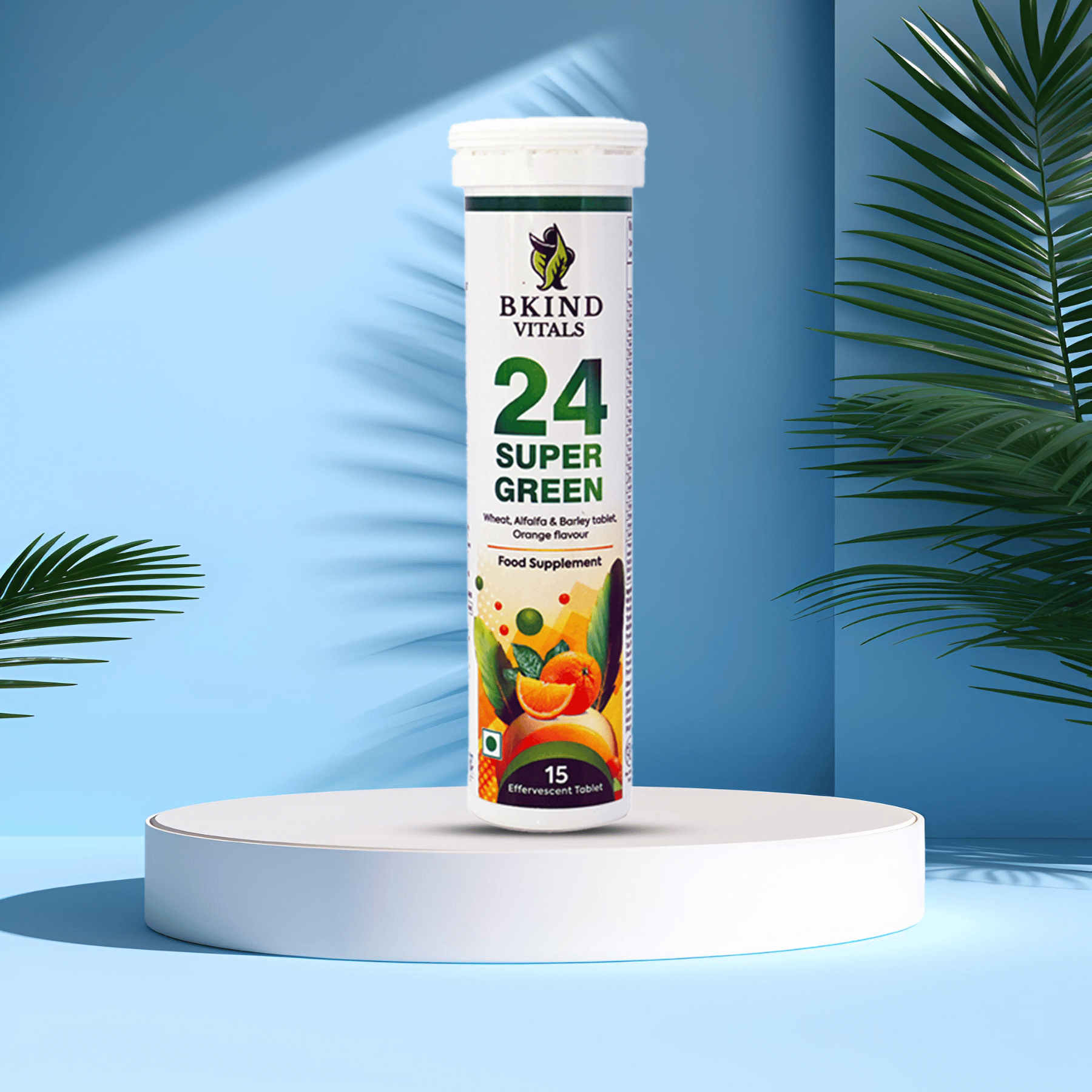 Bkind Vitals 24 Super Greens Effervescent Tablets – Detox & Immunity Booster with Wheatgrass, Spirulina & More