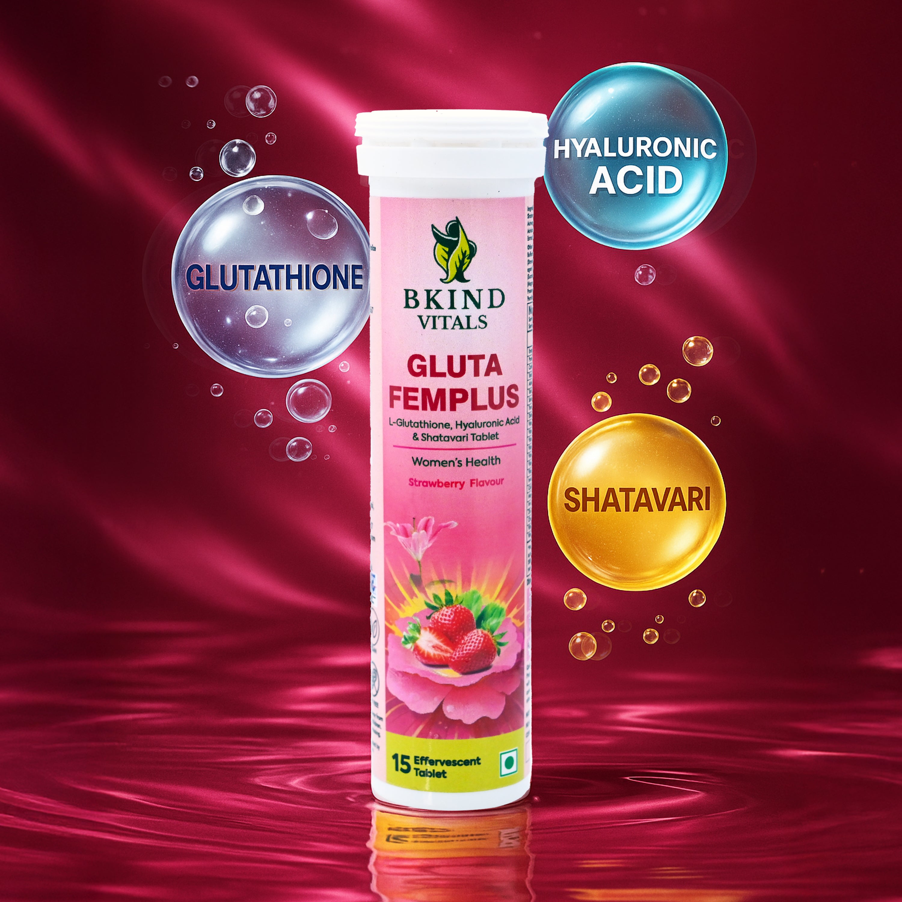 Bkind Vitals Gluta FemPlus Effervescent Tablets – Skin Brightening & Hormonal Balance for Women