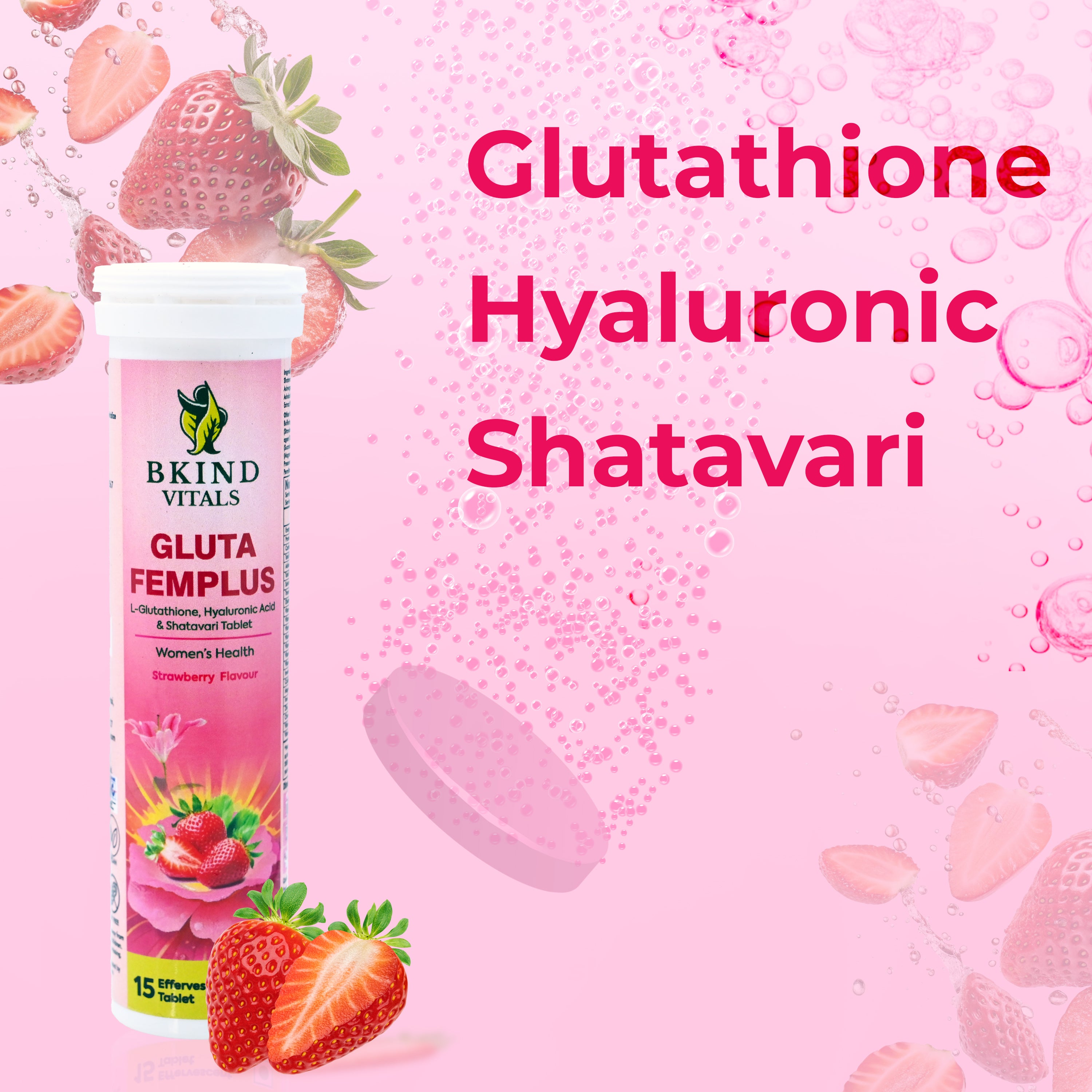 Bkind Vitals Gluta FemPlus Effervescent Tablets – Skin Brightening & Hormonal Balance for Women